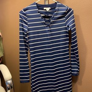 White & Blue long sleeve striped dress. Nanamacs